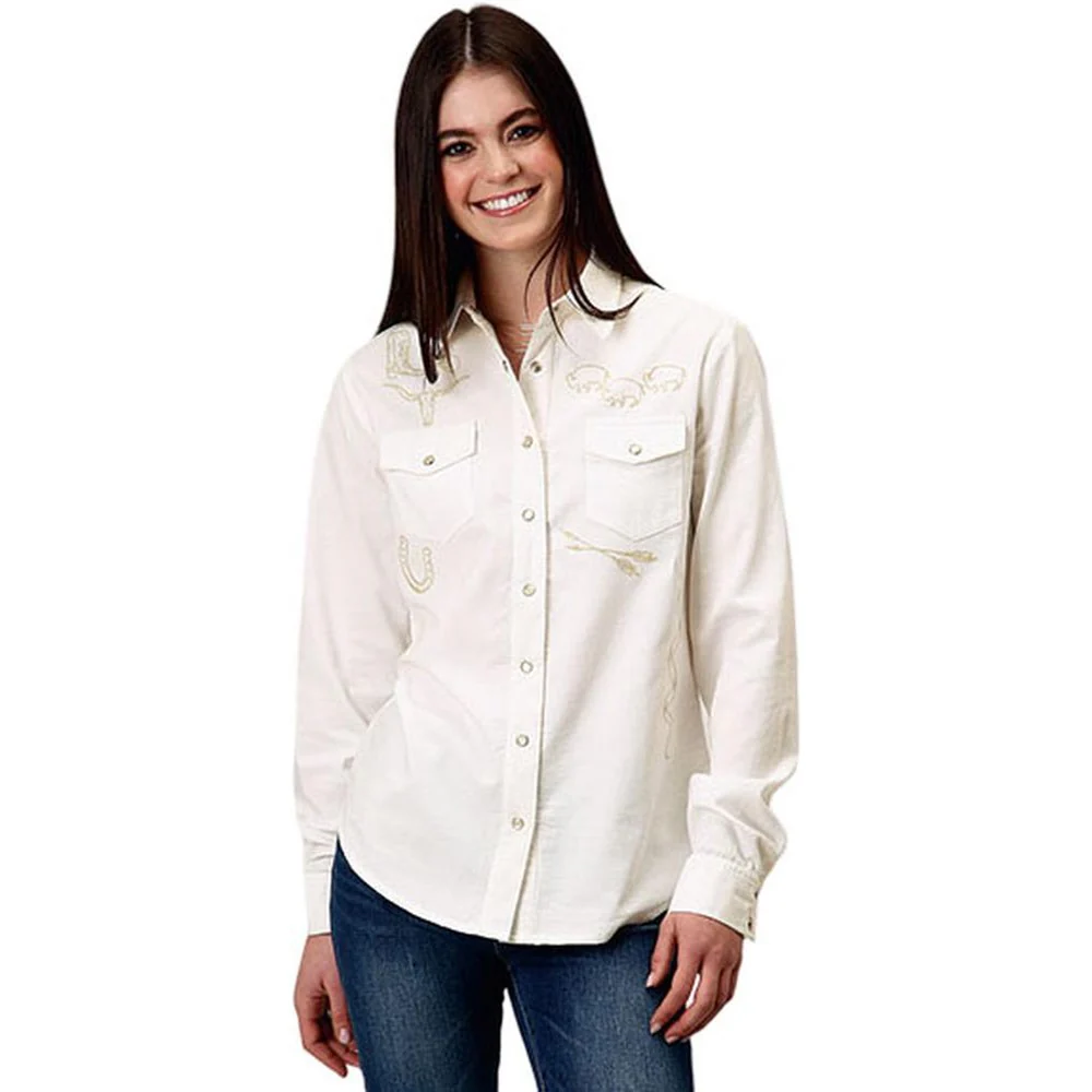 Roper - Womens Winter I Five Star Cream Corduroy Long Sleeve Western Shirt