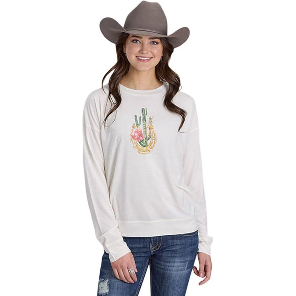Roper - Womens Winter I Five Star Cream Jersey Knit Long Sleeve Pullover