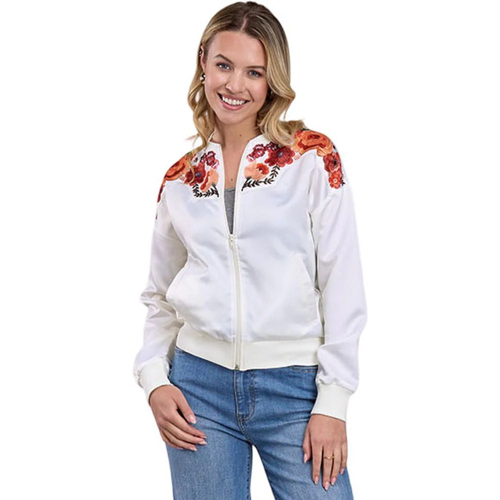 Roper - Womens Winter I Five Star Cream Satin Bomber Jacket Outerwear