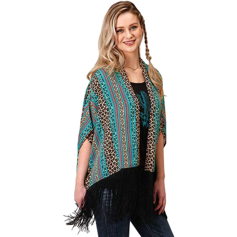Roper - Womens Winter I Five Star Leopard Stripe Printed Rayon Poncho
