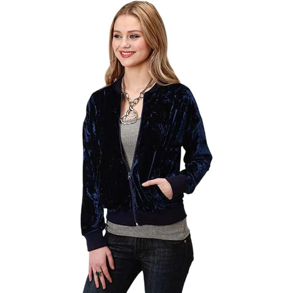 Roper - Womens Winter I Five Star Navy Velvet Bomber Jacket Outerwear