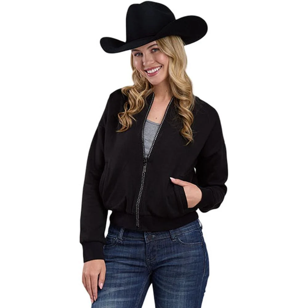 Roper - Womens Winter II Five Star Black Fleece Long Sleeve Bomber Jacket Outerwear
