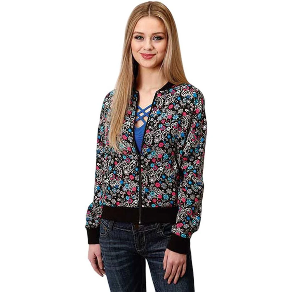 Roper - Womens Winter II Five Star Country Paisley Printed Rayon Bomber Jacket Outerwear - Image 2