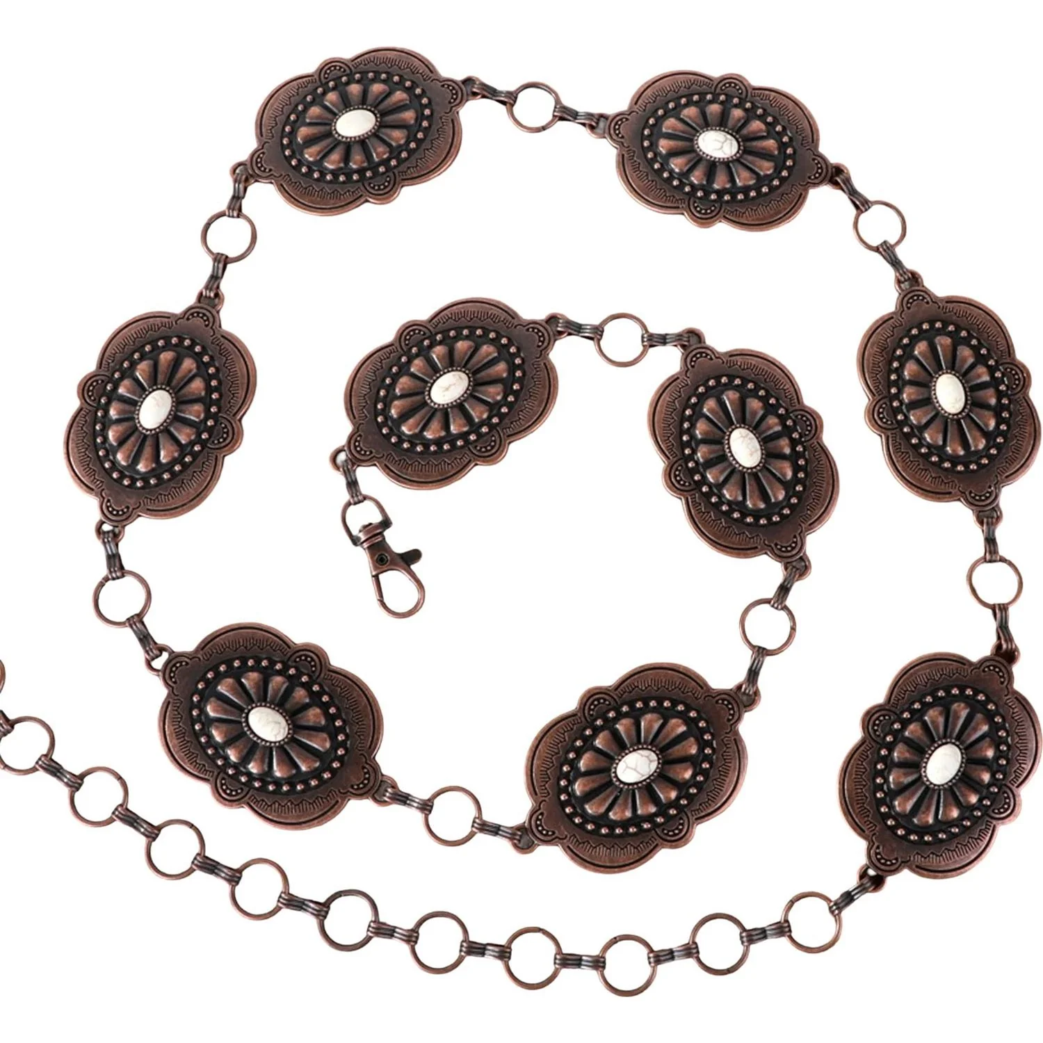 Rustic Couture - Womens Etched Oval Concho Link Chain Belt - Image 3
