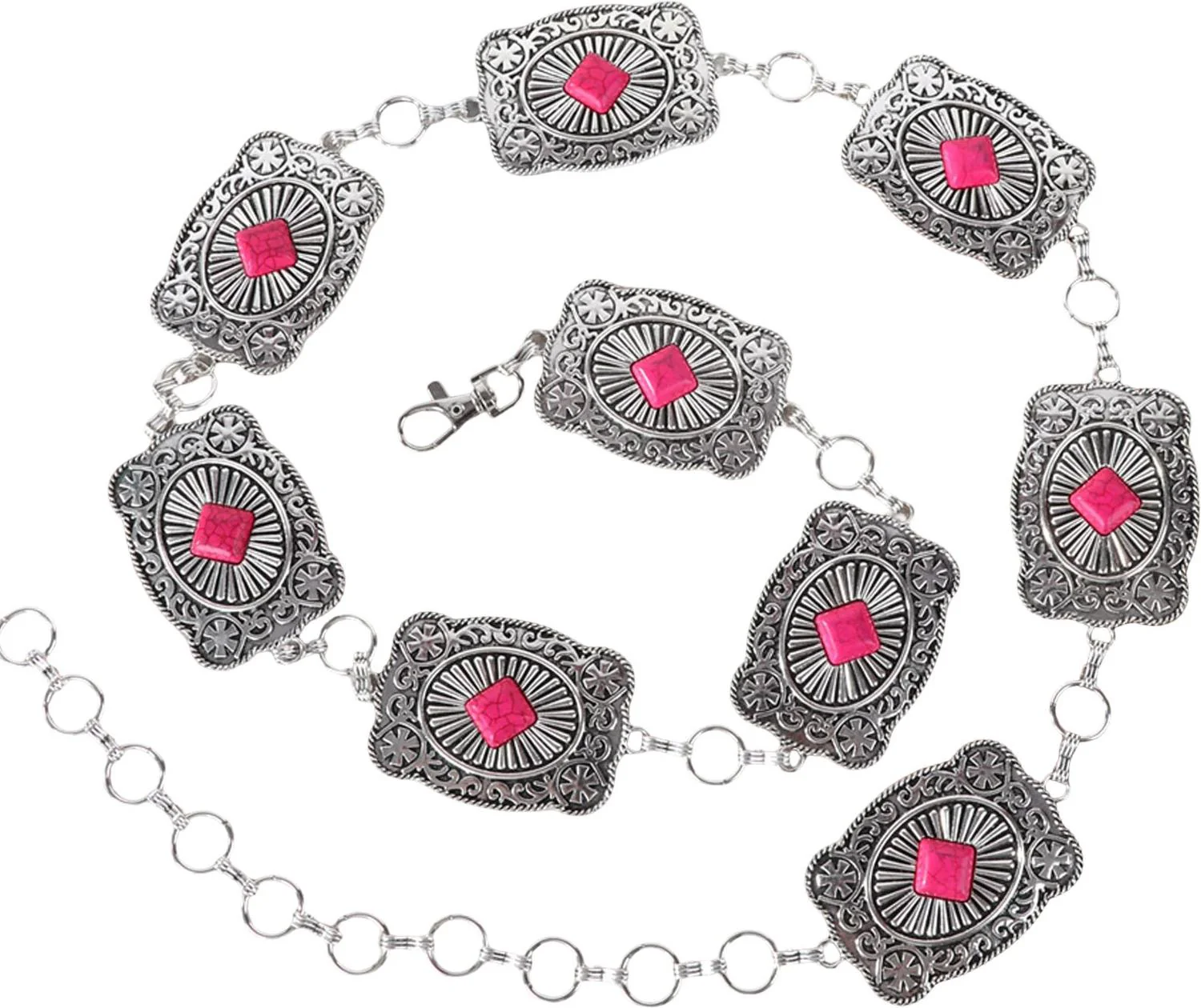 Rustic Couture - Womens Etched Oval Concho Link Chain Belt - Image 4