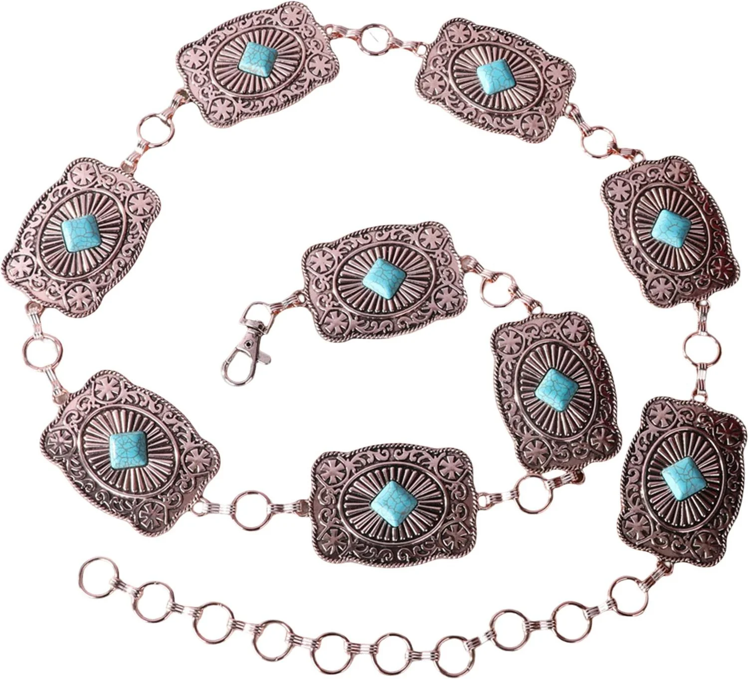 Rustic Couture - Womens Etched Oval Concho Link Chain Belt - Image 5