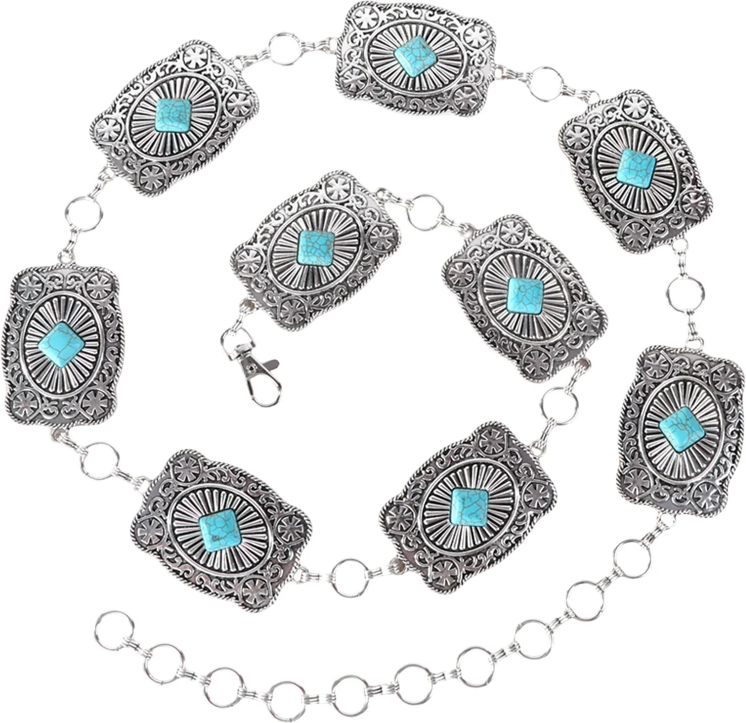 Rustic Couture - Womens Etched Oval Concho Link Chain Belt - Image 6