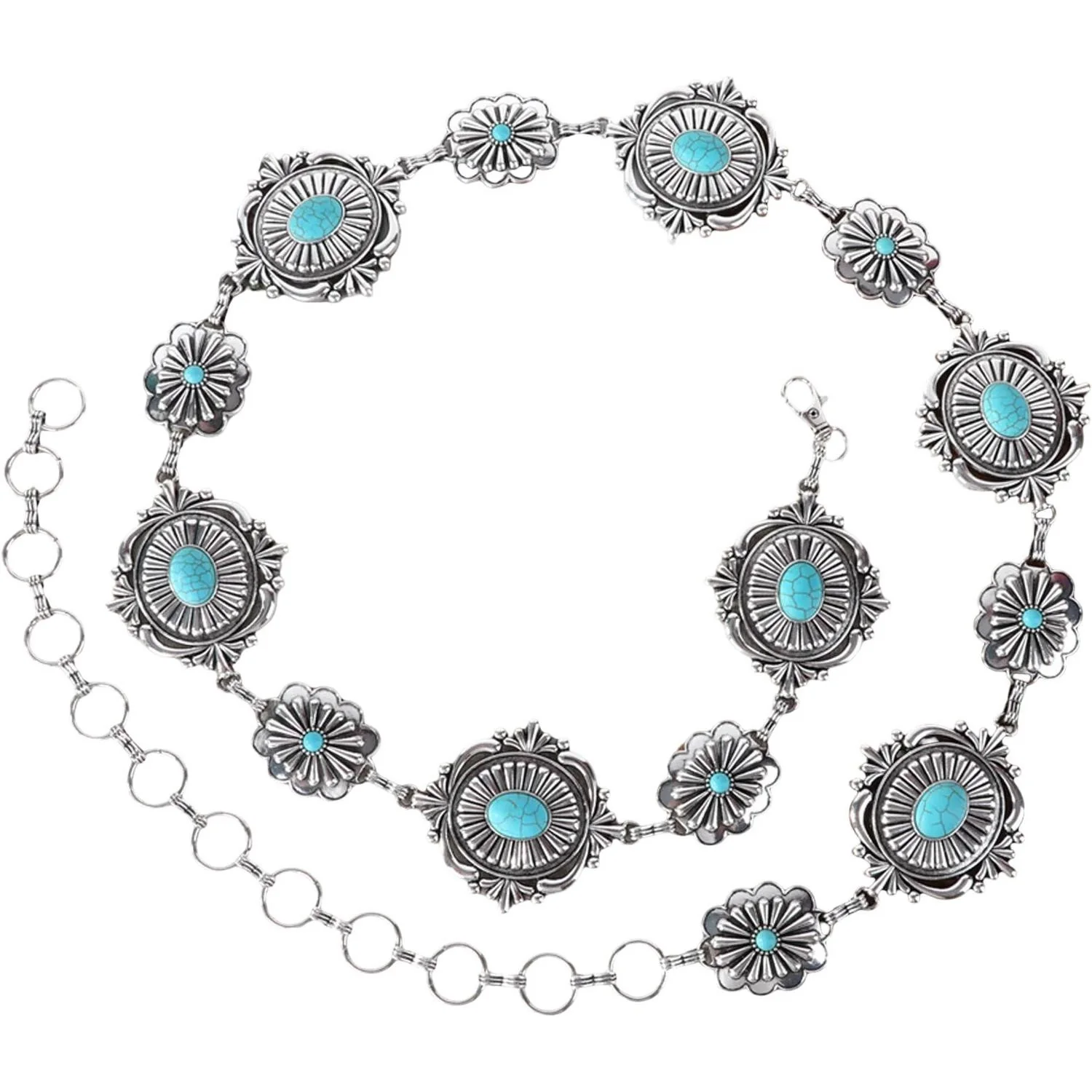 Rustic Couture - Womens Etched Oval Concho Link Chain Belt - Image 2