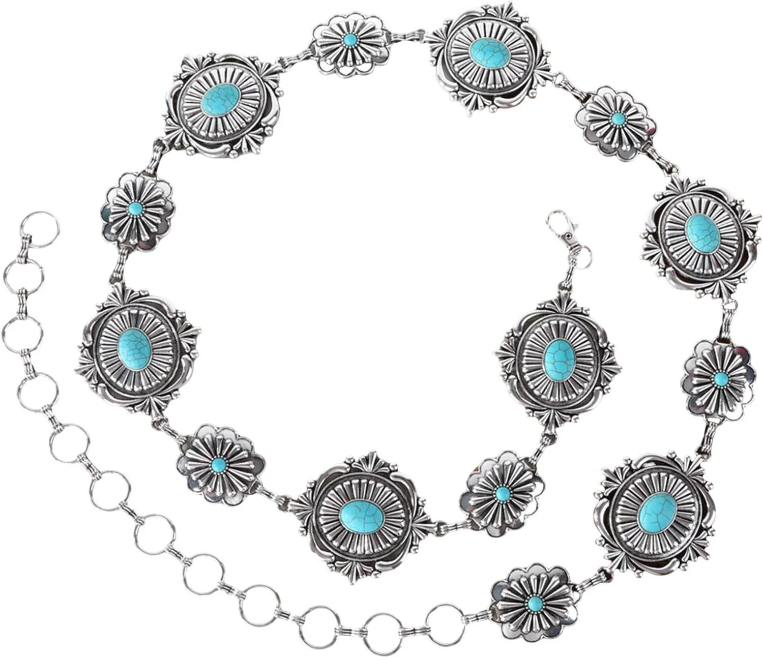 Rustic Couture - Womens Etched Oval Concho Link Chain Belt - Image 5