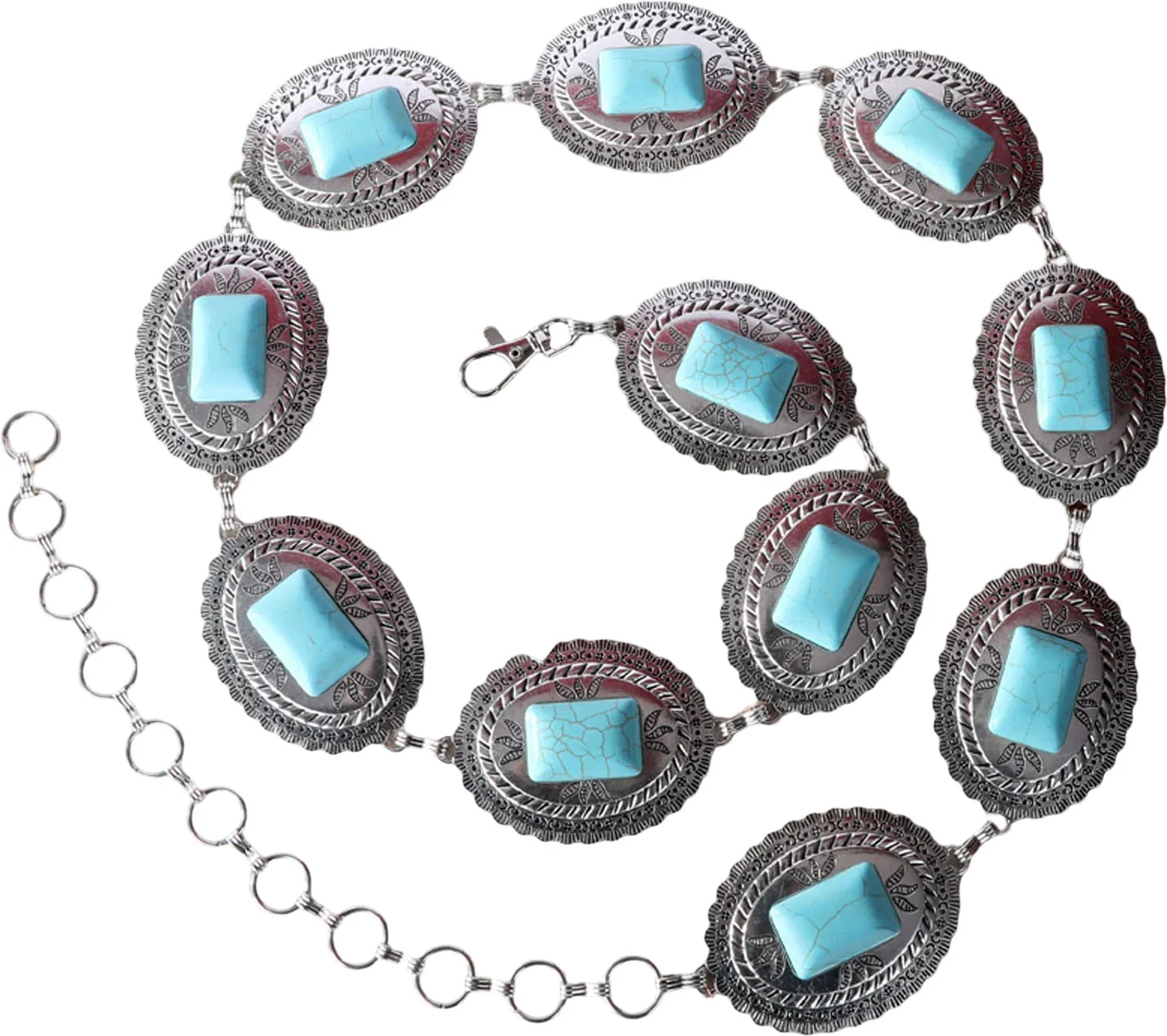 Rustic Couture - Womens Etched Oval Stone Concho Link Chain Belt - Image 4
