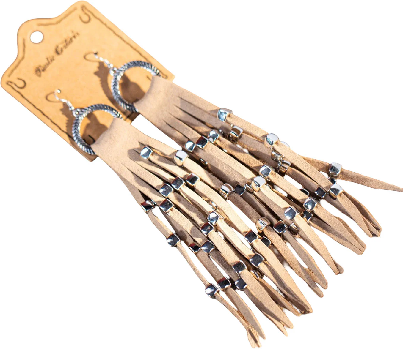 Rustic Couture - Womens Hoop Long Suede Fringe Silver Beaded Statement Earrings - Image 2