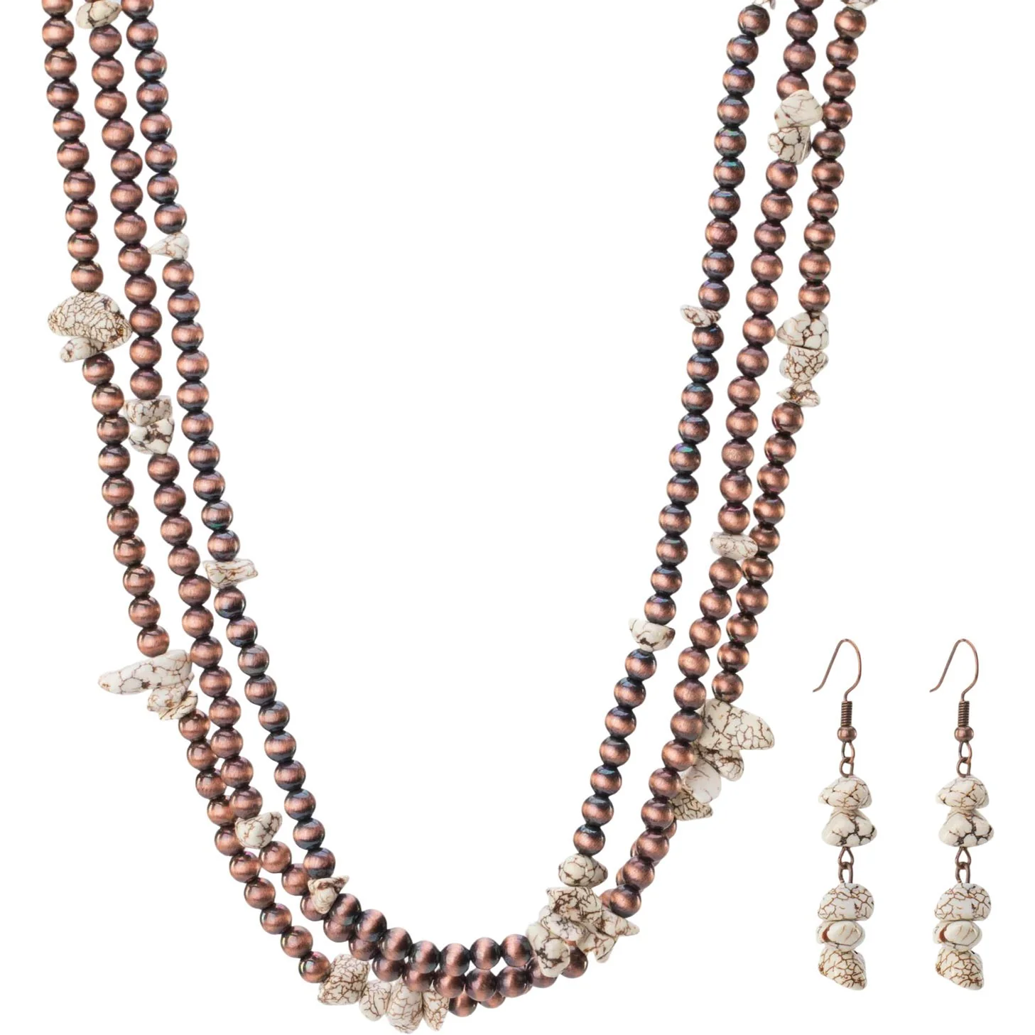 Rustic Couture - Womens Layered Beaded Chips Mixed Necklace Earrings Set - Image 3