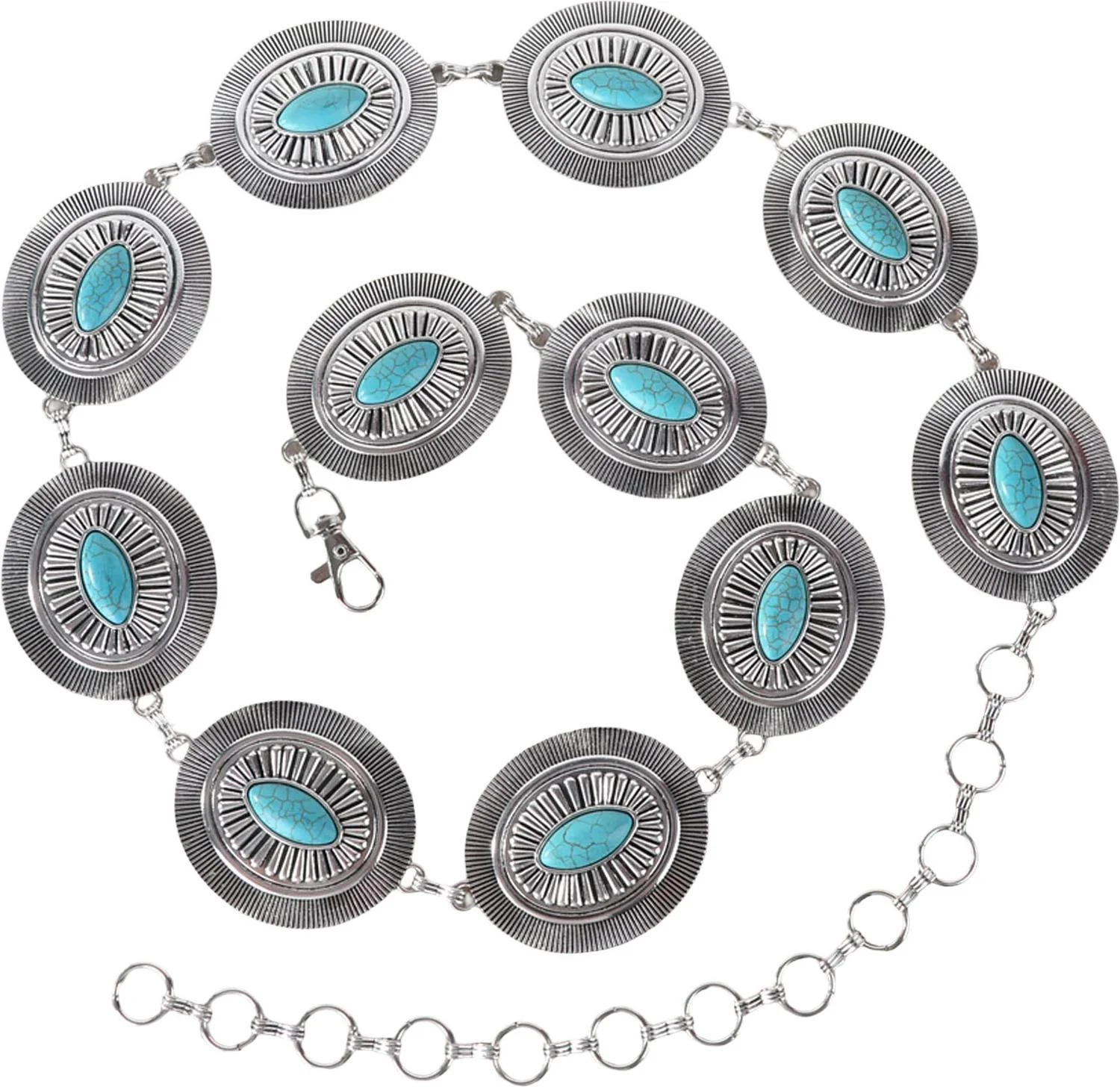 Rustic Couture - Womens Silver Oval Stone Centered Concho Link Chain Belt - Image 4