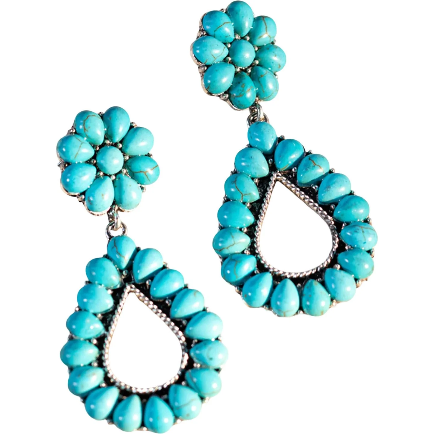 Rustic Couture - Womens Teardrop Loop Artificial Stone Silver Base Dangling Earring