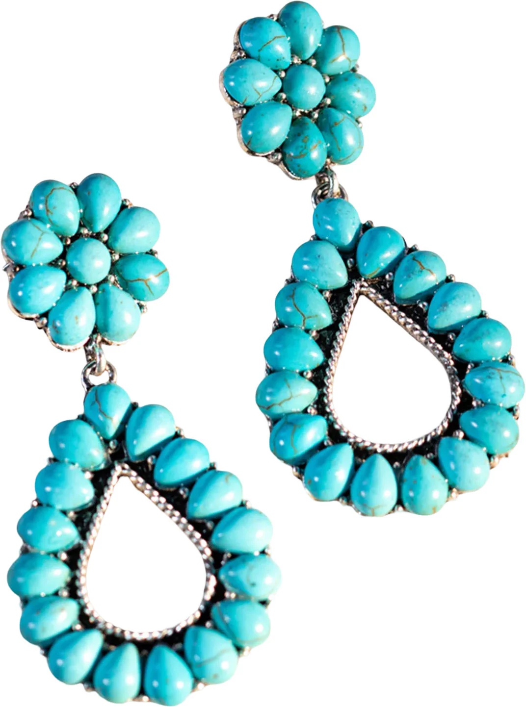 Rustic Couture - Womens Teardrop Loop Artificial Stone Silver Base Dangling Earring - Image 2