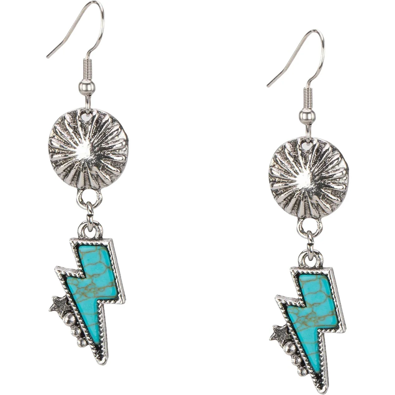 Rustic Couture - Womens Western Concho Lightning Bolt Dangle Earrings