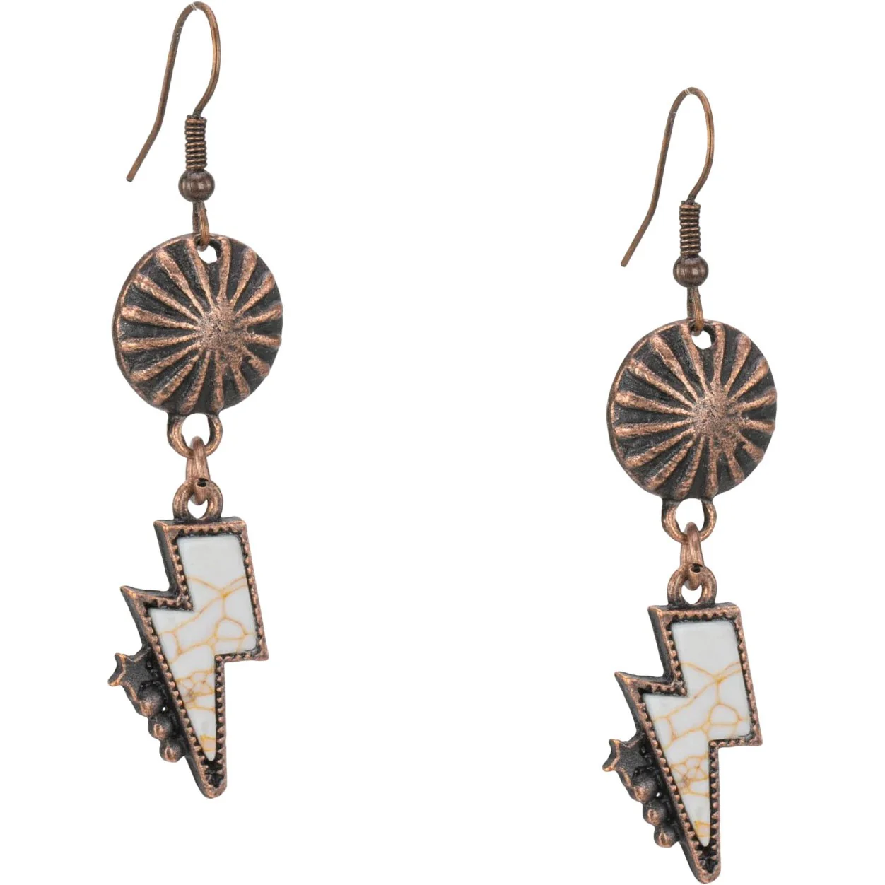 Rustic Couture - Womens Western Concho Lightning Bolt Dangle Earrings - Image 2