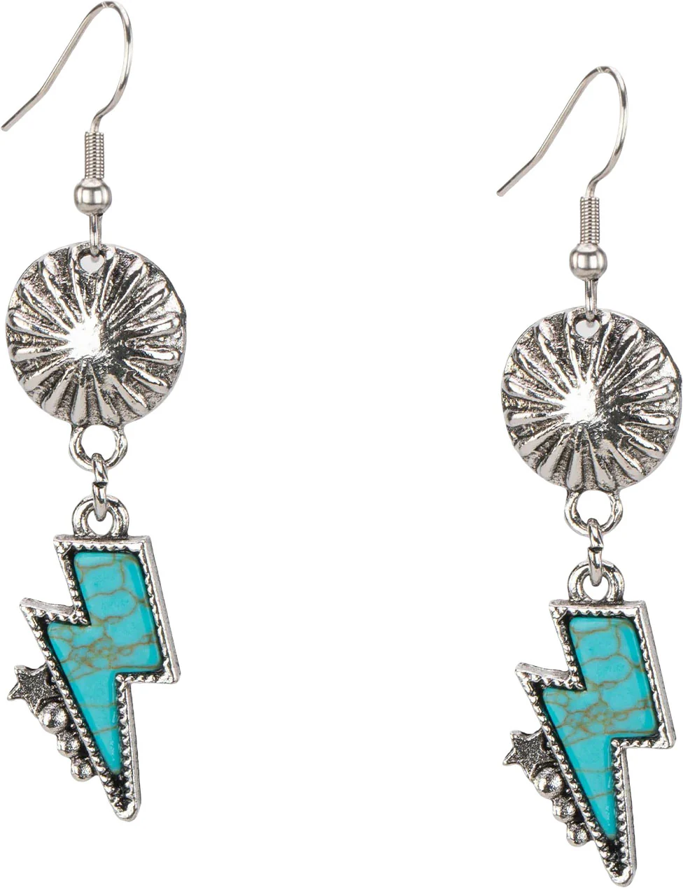 Rustic Couture - Womens Western Concho Lightning Bolt Dangle Earrings - Image 3