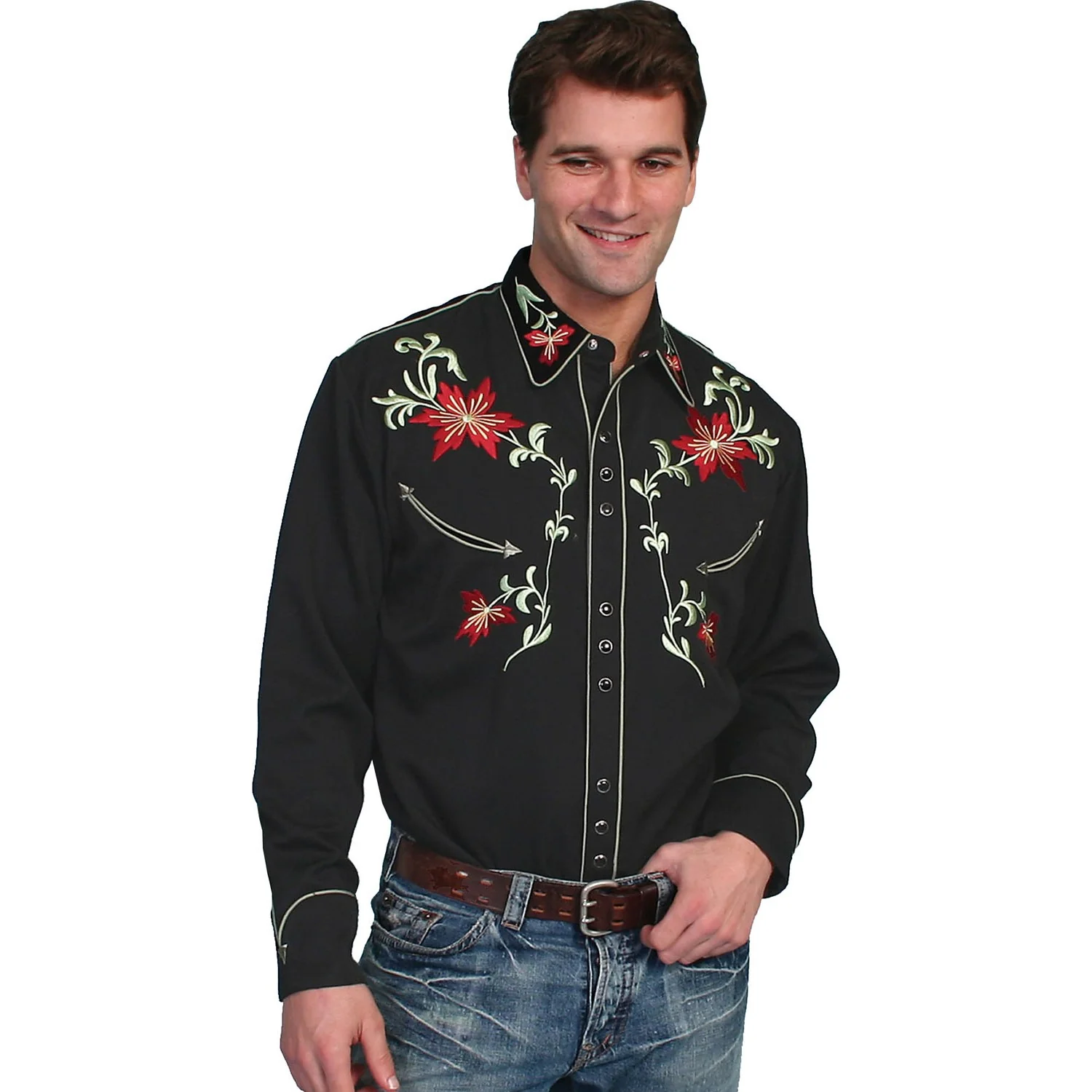 Scully - Mens Floral Embroidery Shirt - Image 3