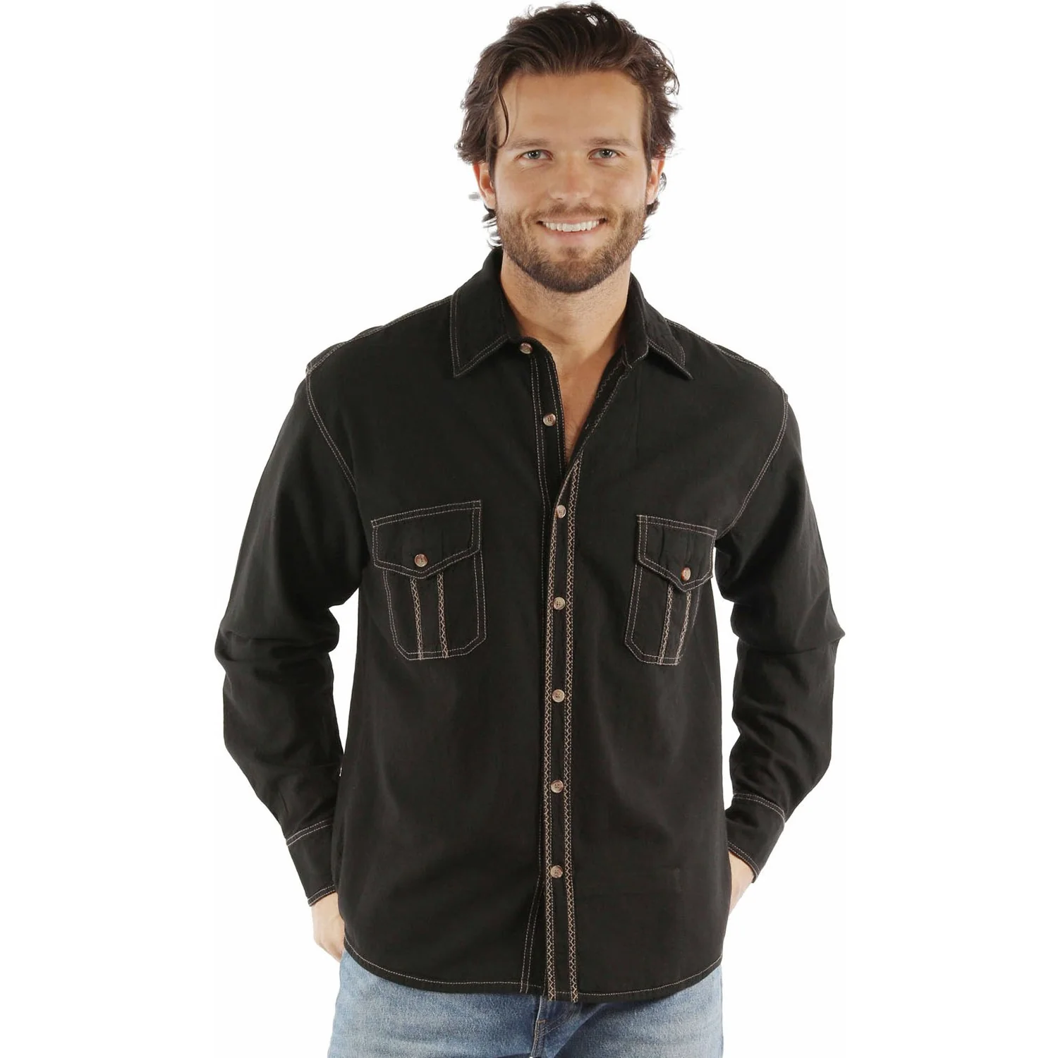 Scully - Mens Long Sleeve Button Front W/Contrast Stitch Shirt