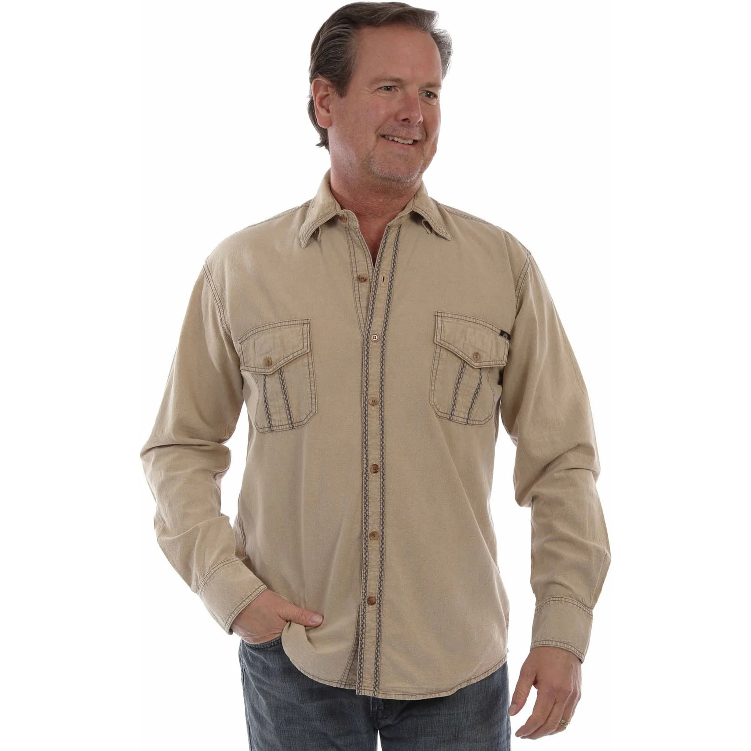 Scully - Mens Long Sleeve Button Front W/Contrast Stitch Shirt - Image 4