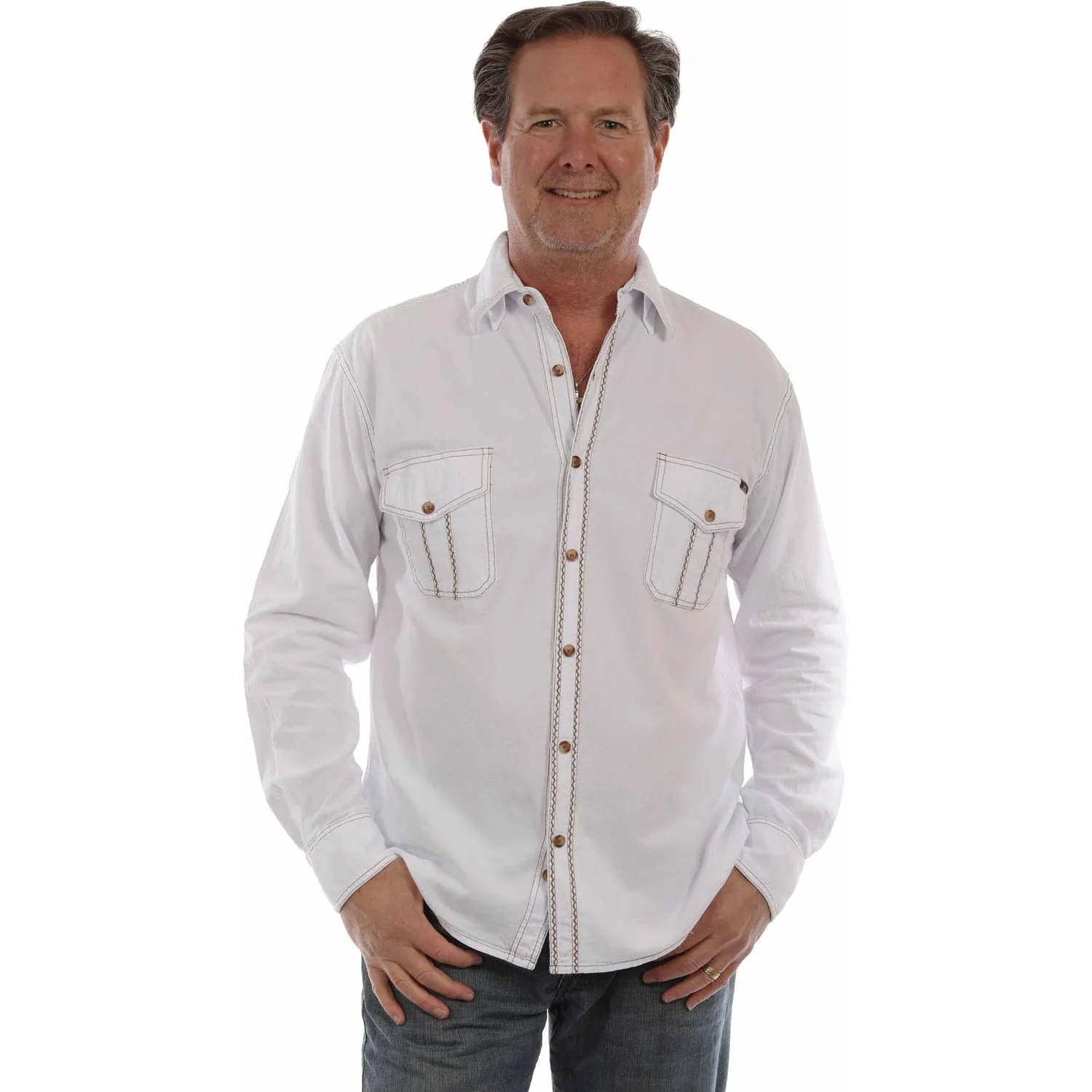 Scully - Mens Long Sleeve Button Front W/Contrast Stitch Shirt - Image 5