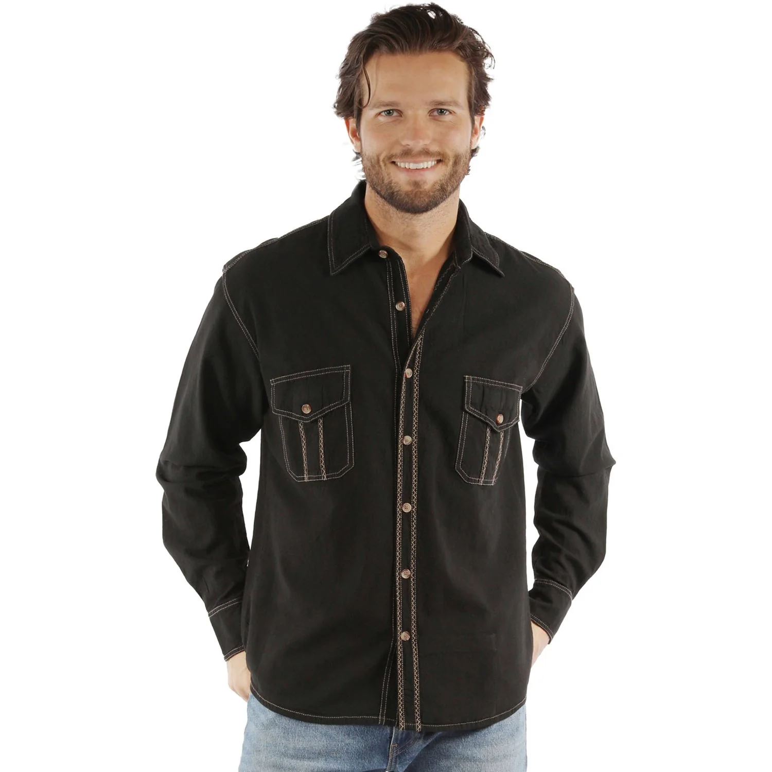 Scully - Mens Long Sleeve Button Front W/Contrast Stitch Shirt - Image 6
