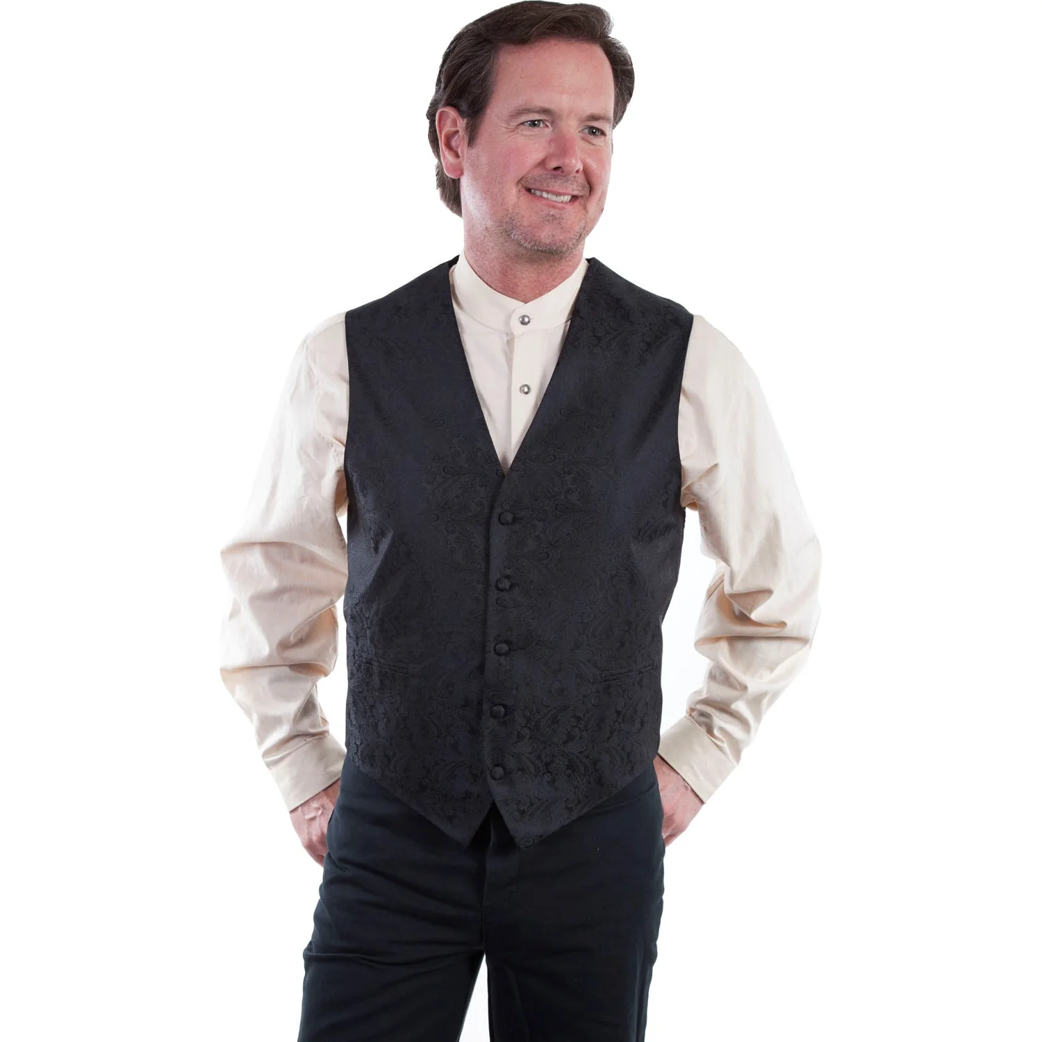Scully - Mens No Lapel Paisley Vest - Image 4