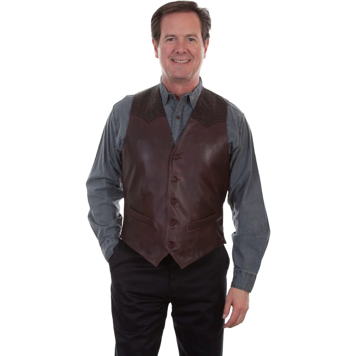 Scully - Mens Ostrich Trim Vest - Image 3