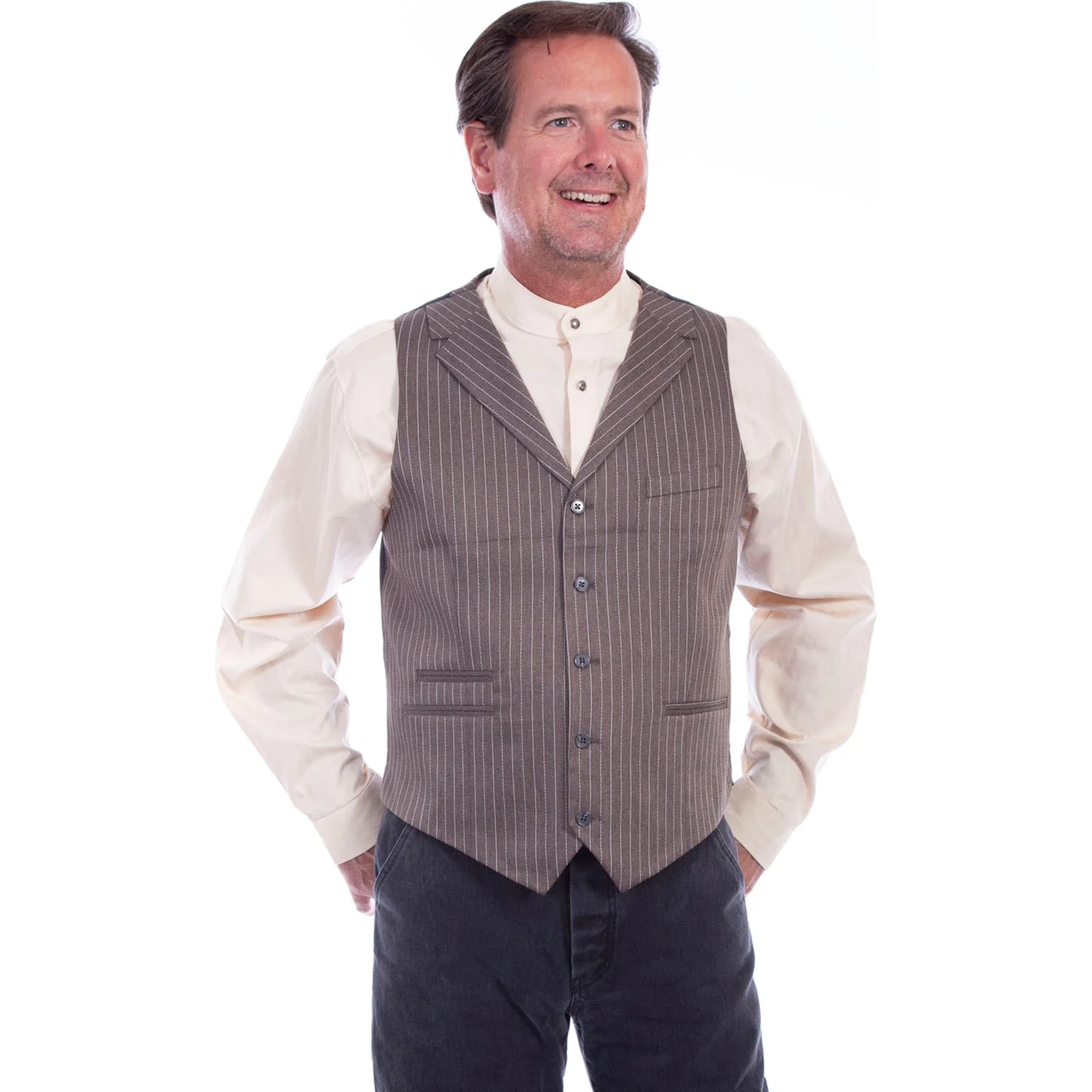 Scully - Mens Pinstripe Point Bottom Vest - Image 3