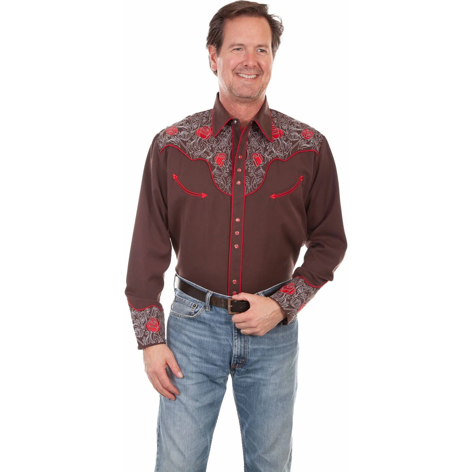 Scully - Mens Rose Emb. Pick Stitch Shirt - Image 3