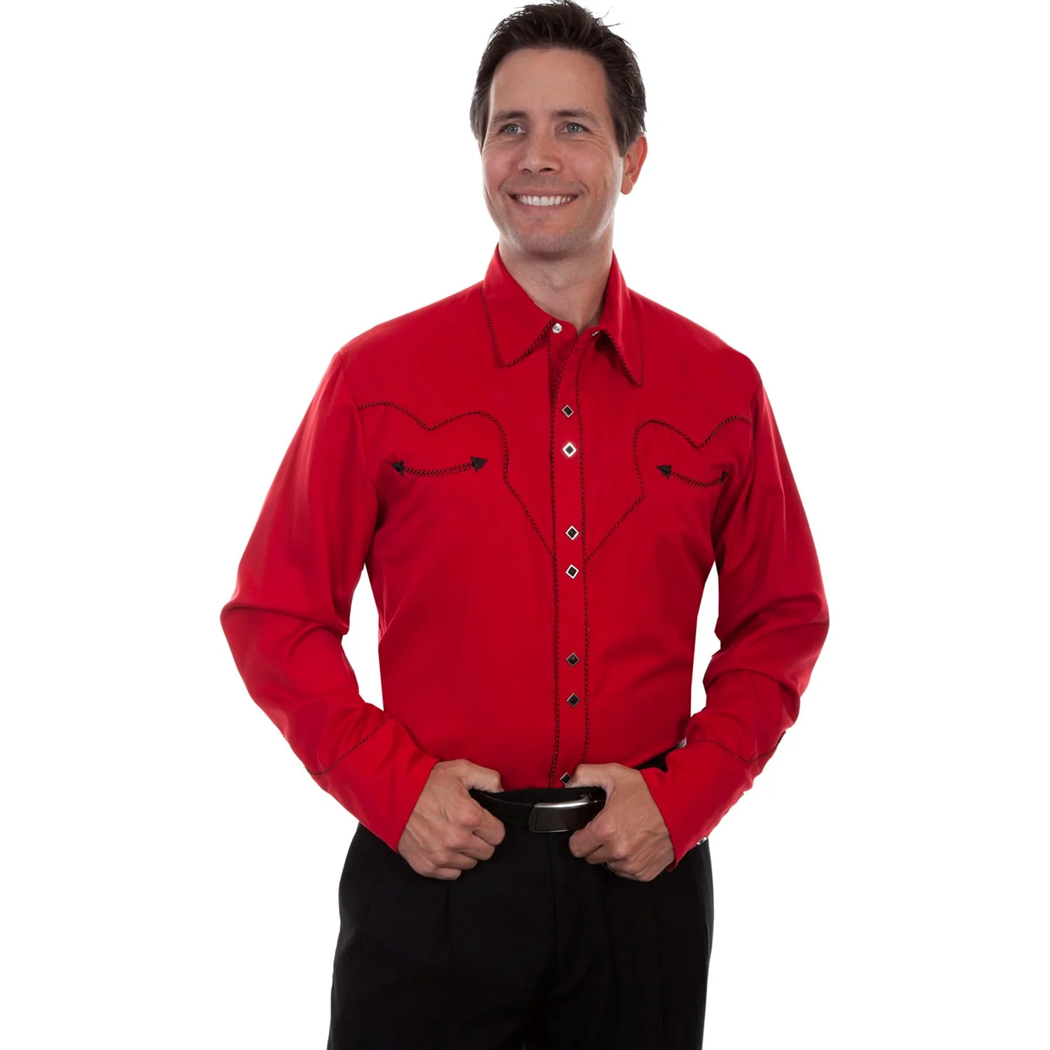 Scully - Mens Solid Shirt W/Candy Cane Piping - Image 2