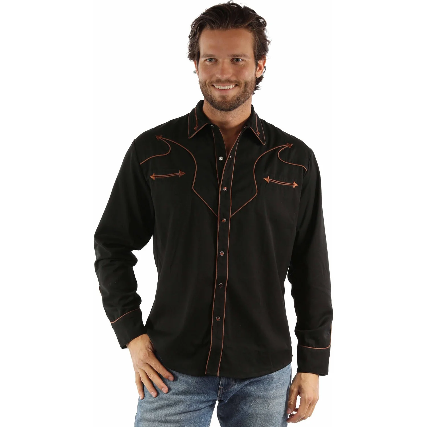 Scully - Mens Solid Shirt With Piping & Arrows - Image 4