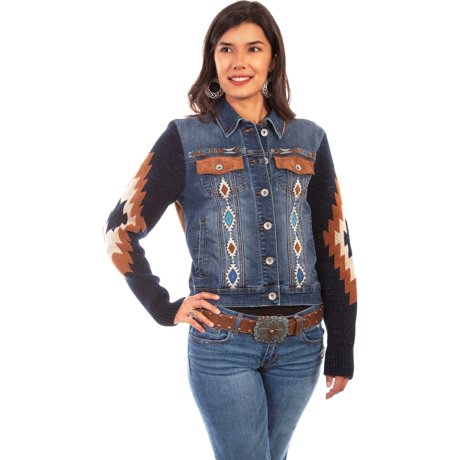 Scully - Womens Aztec Emb. Sweater Sleeve Jacket - Image 2