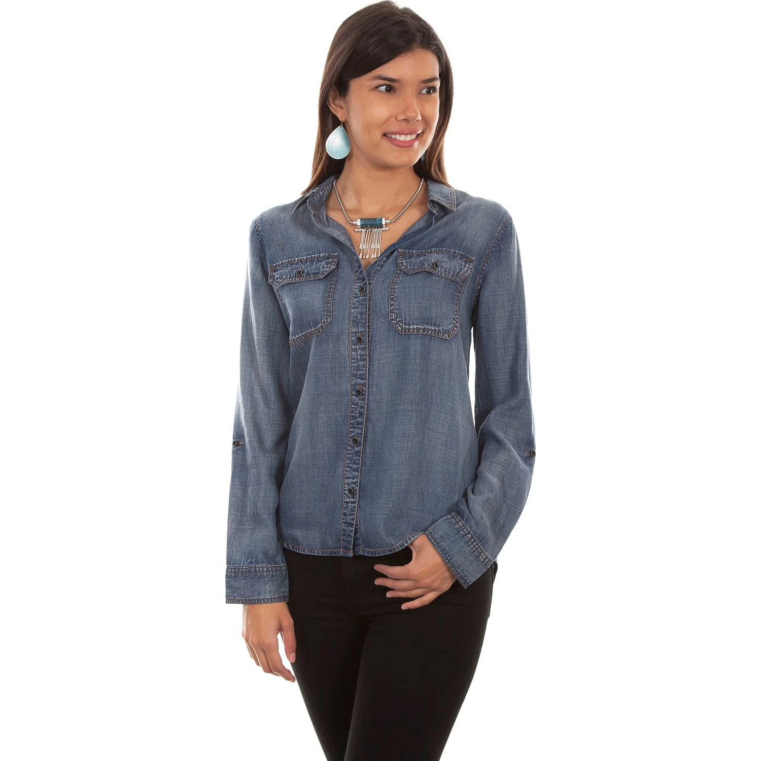 Scully - Womens Hi/Lo Button Front Lace Up Back Blouse - Image 2