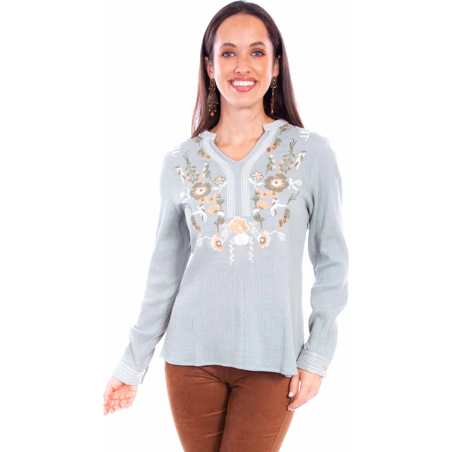 Scully - Womens Pull Over Emb. Front & Cuff Top