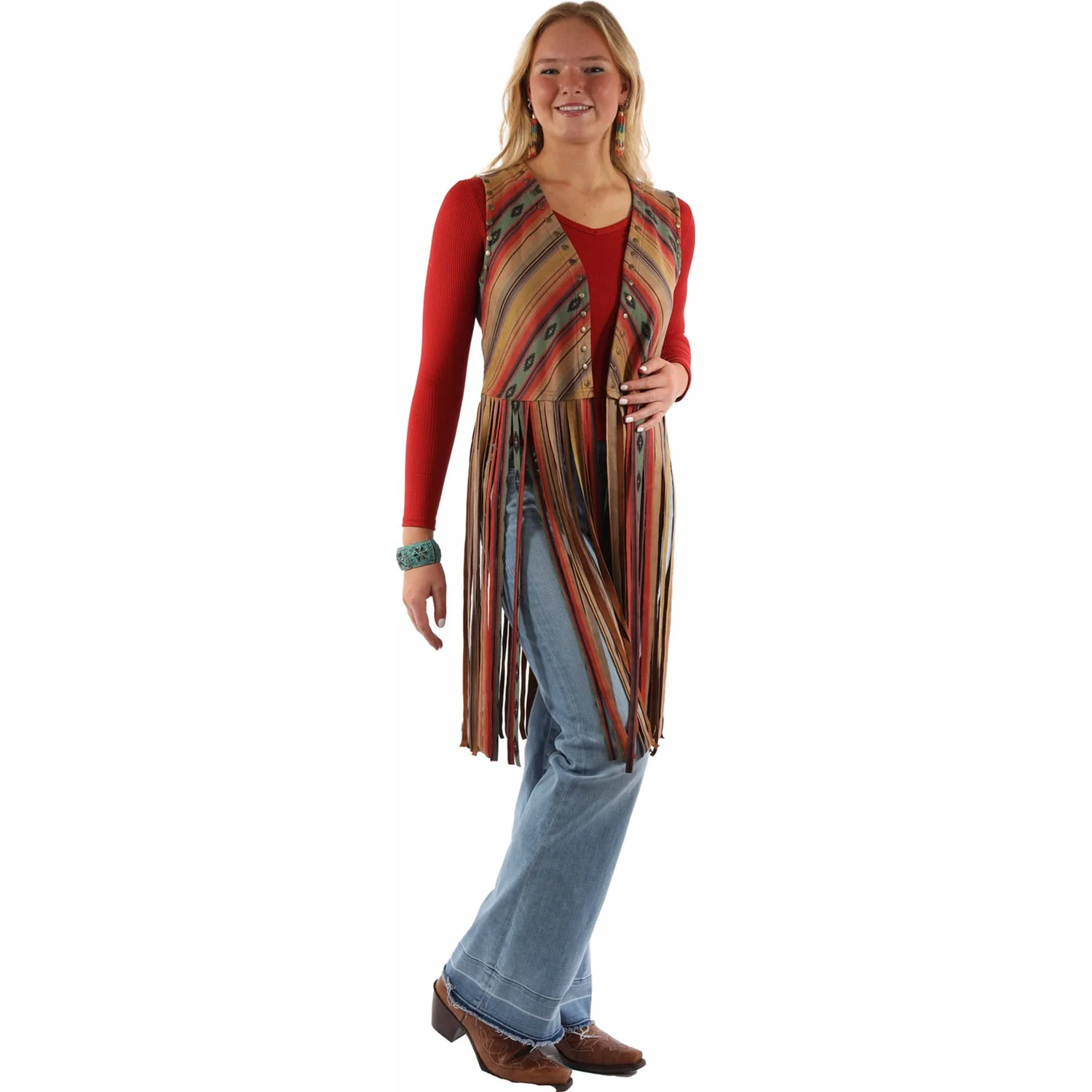 Scully - Womens Short Serape Vest W/Long Fringe - Image 2