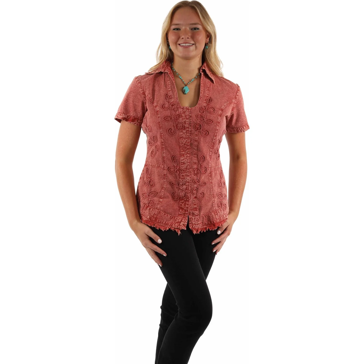 Scully - Womens Short Sleeve Emb. Blouse - Image 2