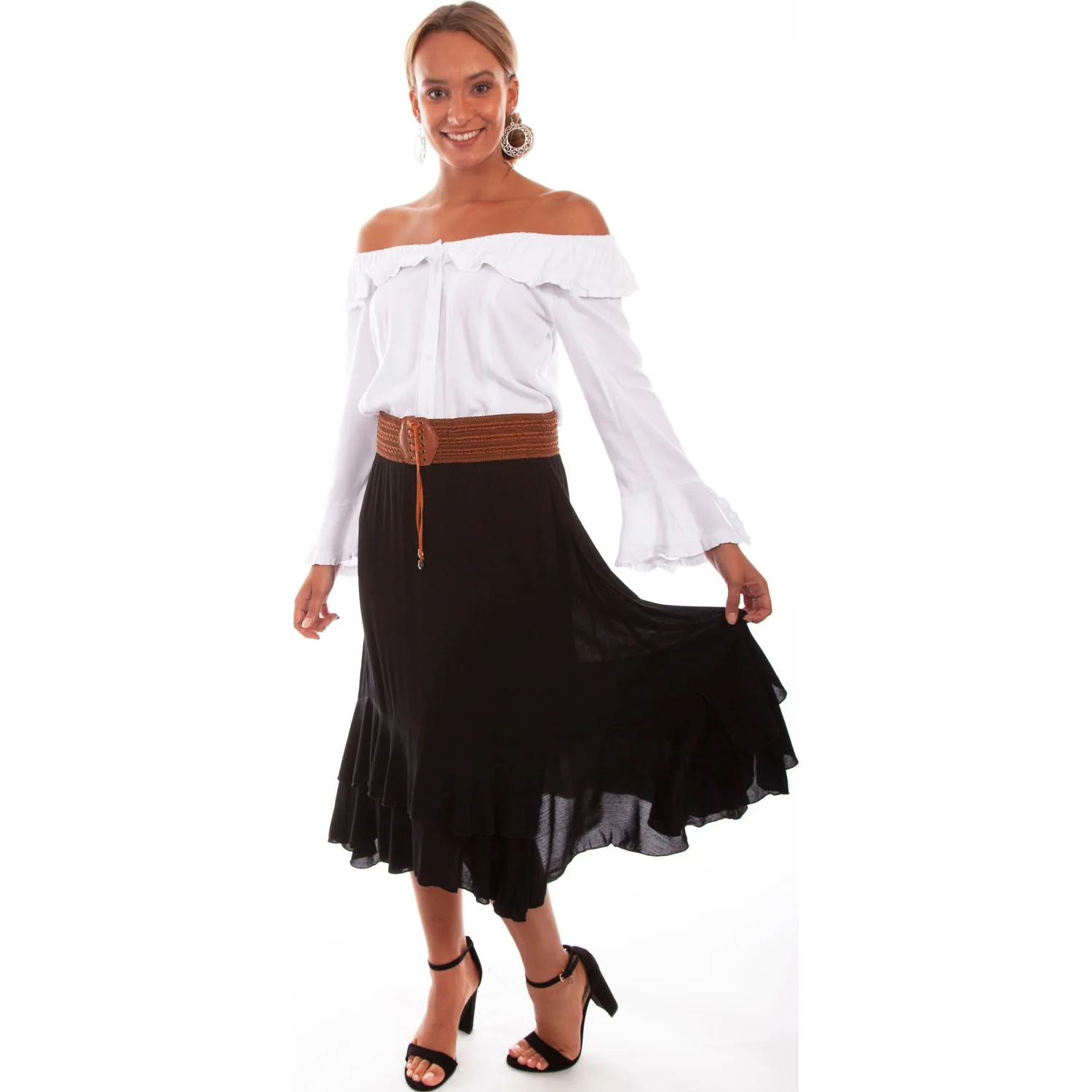 Scully - Womens Skirt With Crochet Band Faux Belt - Image 3