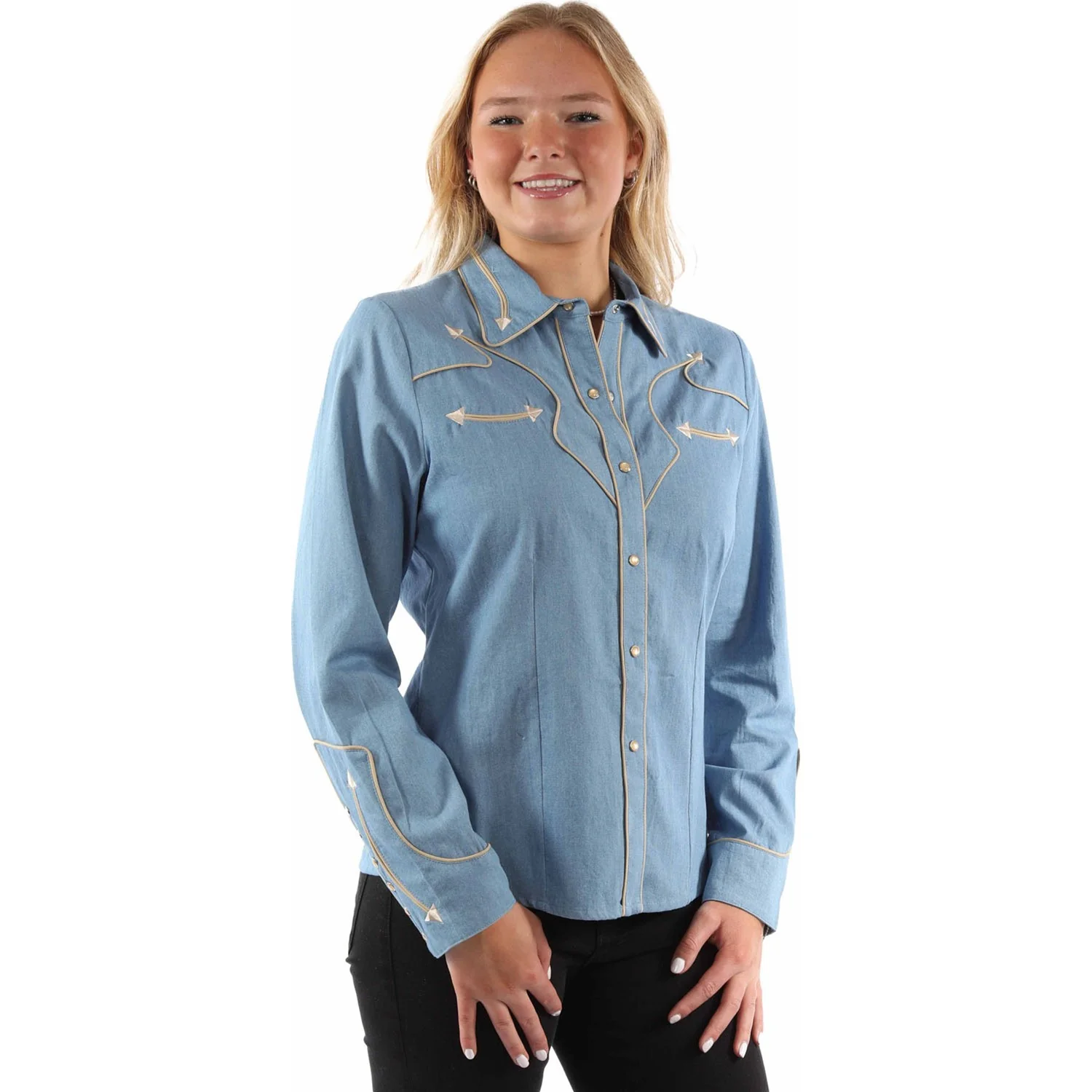 Scully - Womens Solid Blouse W/Piping & Arrow Tips