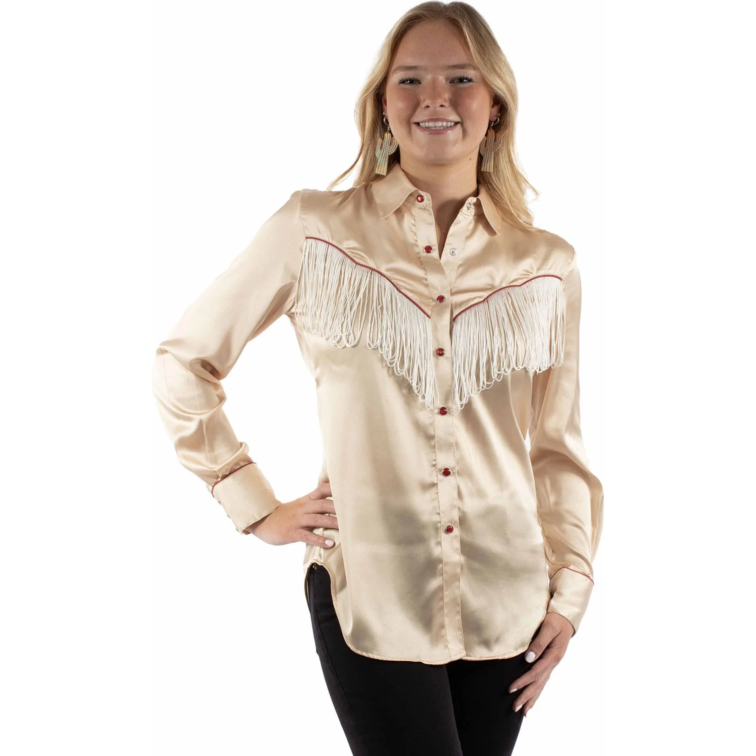 Scully - Womens Solid Blouse With Piping/Fringe - Image 2