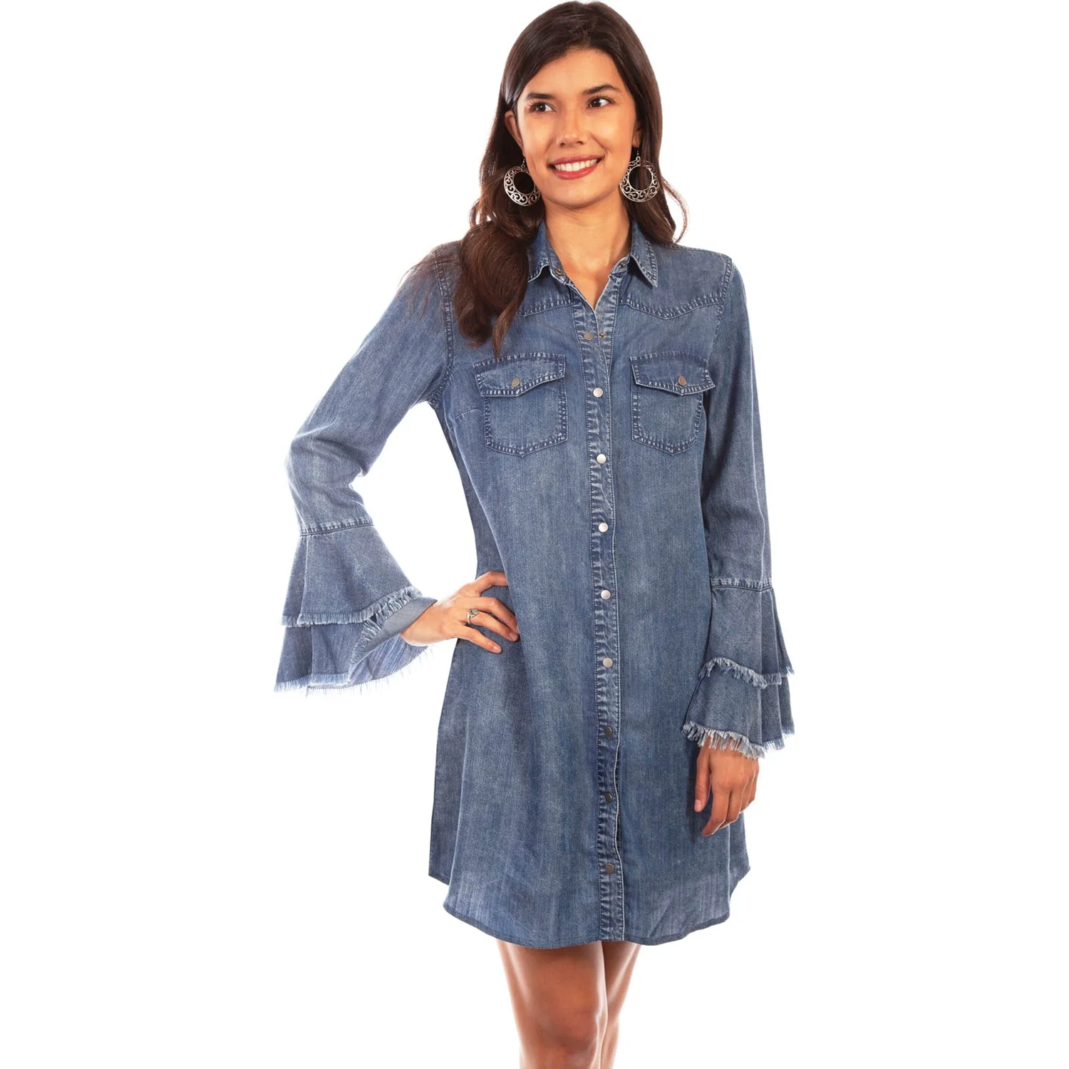 Scully - Womens Western Yoke Shirt Dress Bell Sleeve - Image 2