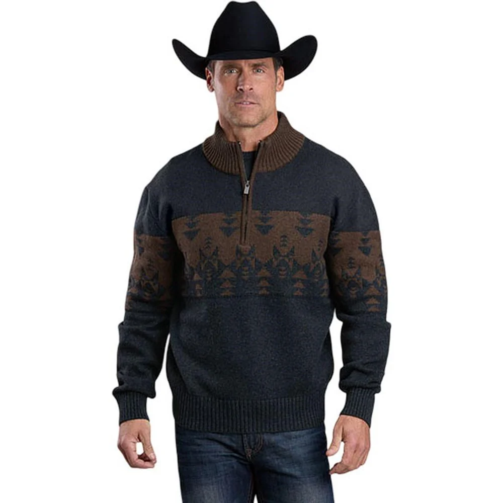 Stetson - Mens Aztec Wool Blend Quarter Zip Pullover Sweater