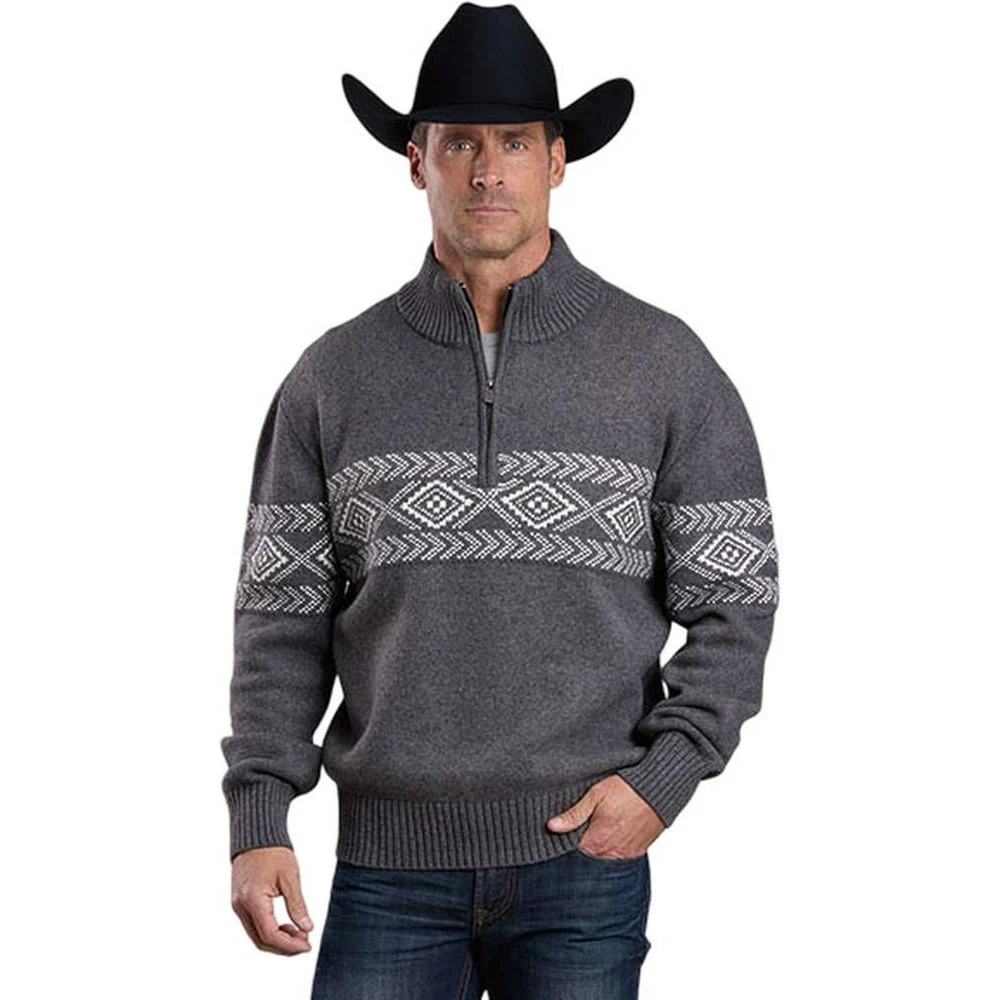 Stetson - Mens Aztec Wool Blend Quarter Zip Pullover Sweater - Image 2