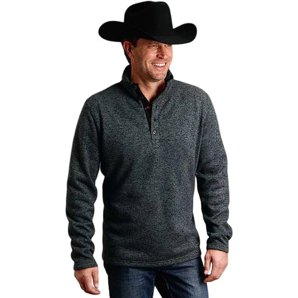 Stetson - Mens Button-Front Grey Pullover Knit Sweater - Image 2