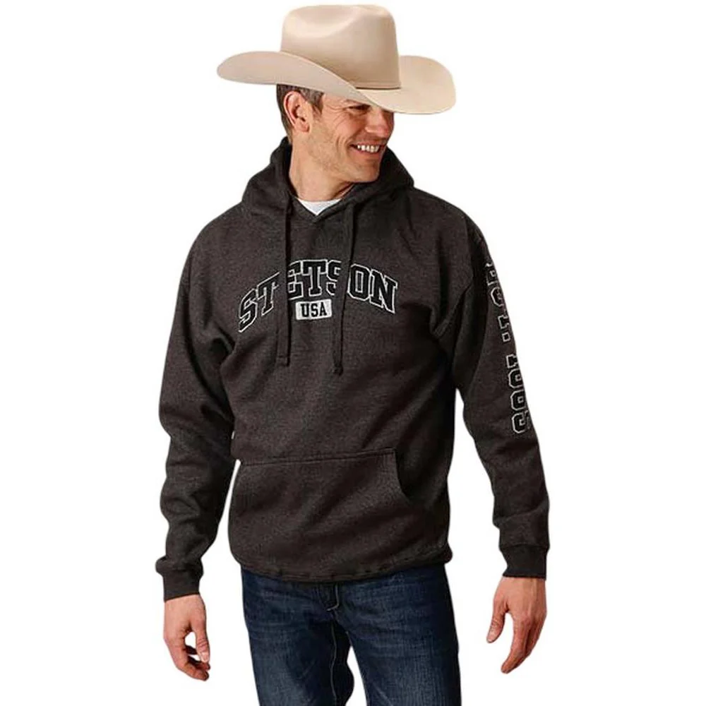 Stetson - Mens Charcoal Heather Fleece Hooded Sweatshirt Outerwear