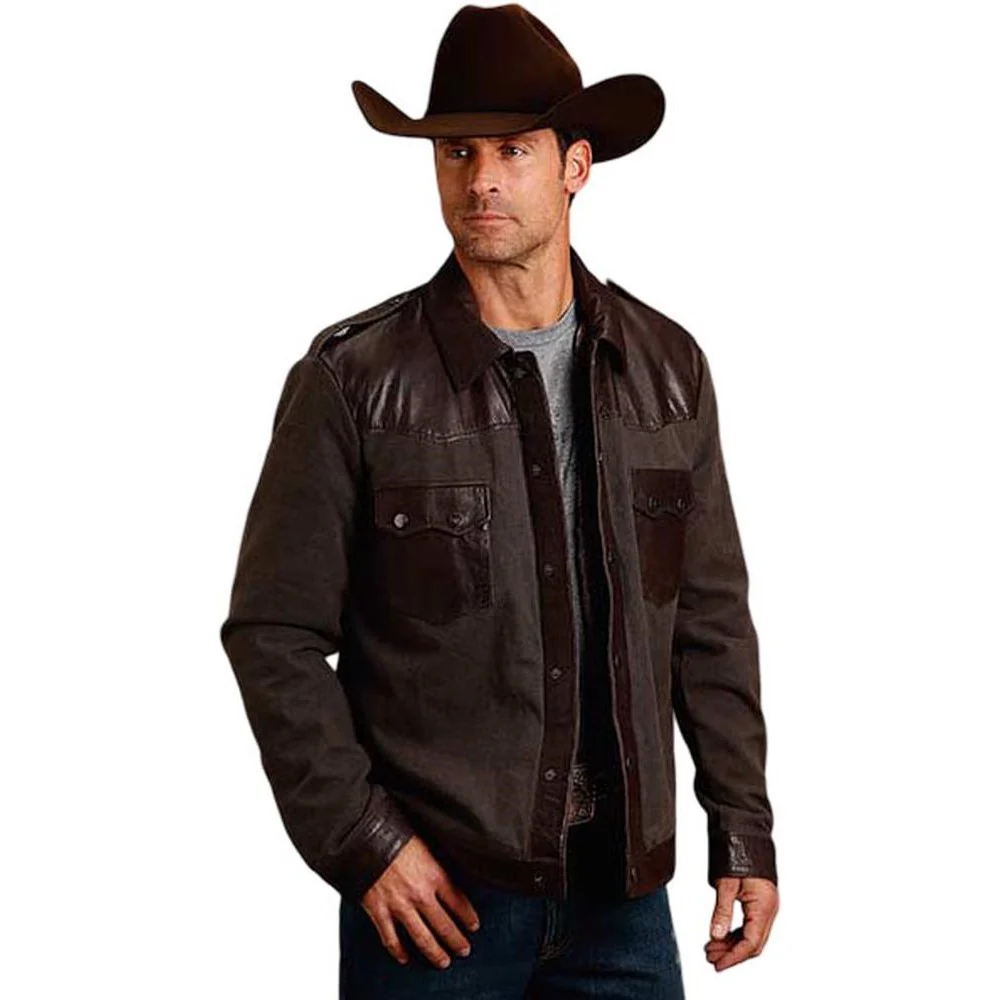 Stetson - Mens Jacket Leather And Canvas Snap Front