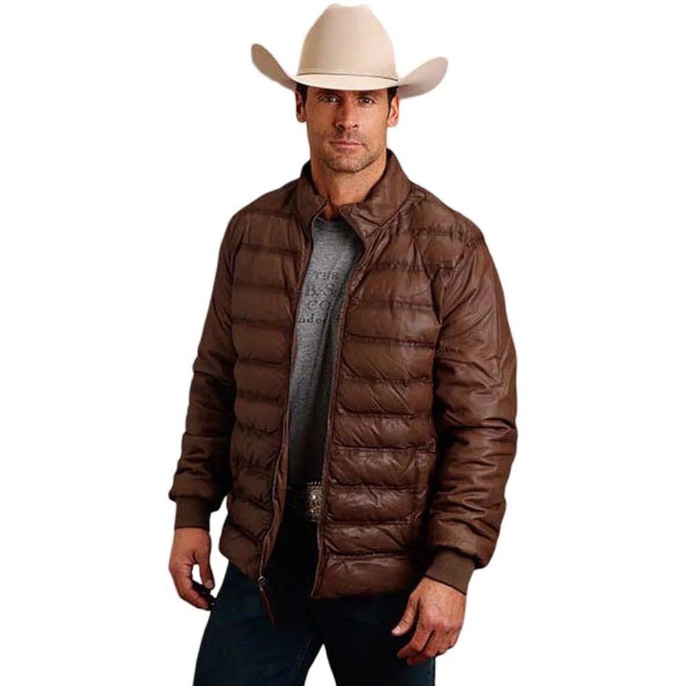 Stetson - Mens Jacket Leather Zip Front Quilted - Image 2