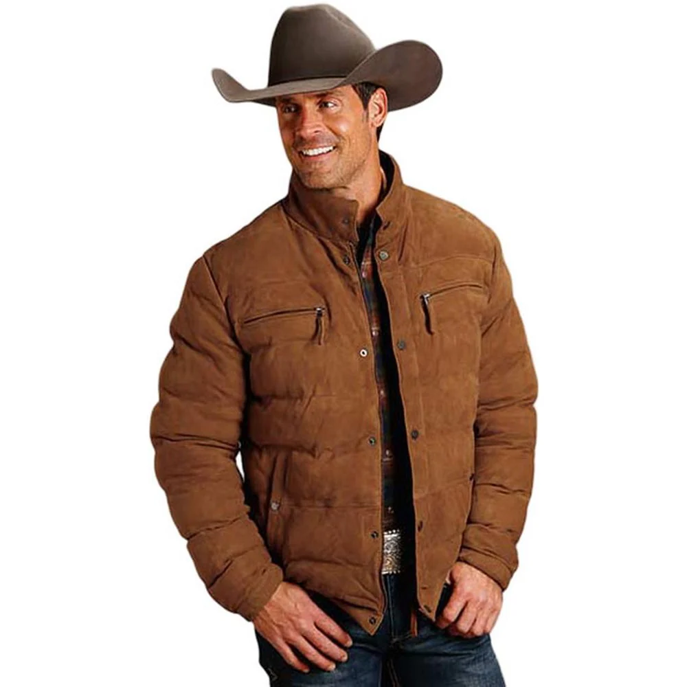 Stetson - Mens Jacket Suede Quilted Zip And Snap Front