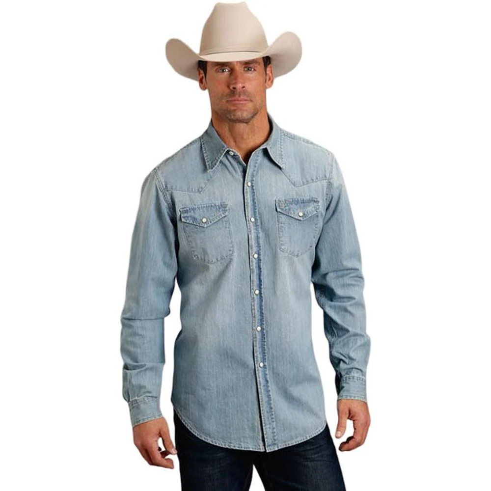 Stetson - Mens Long Sleeve Shirt Denim Snap Front